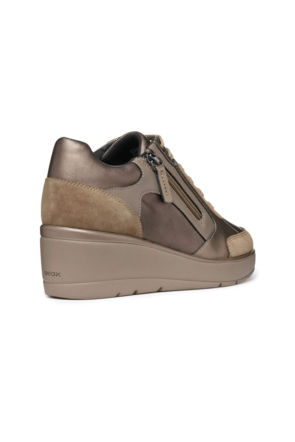 Geox D36RAC Ilde Dark Taupe Metallic Wedge Trainer - Dotique