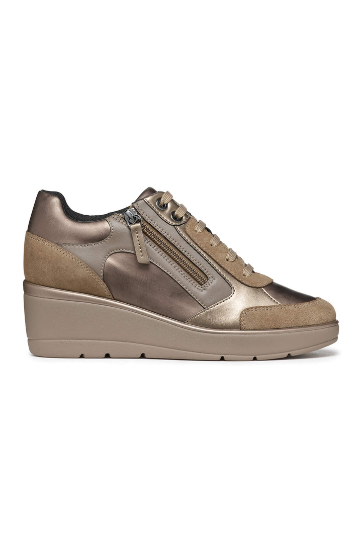 Geox D36RAC Ilde Dark Taupe Metallic Wedge Trainer - Dotique