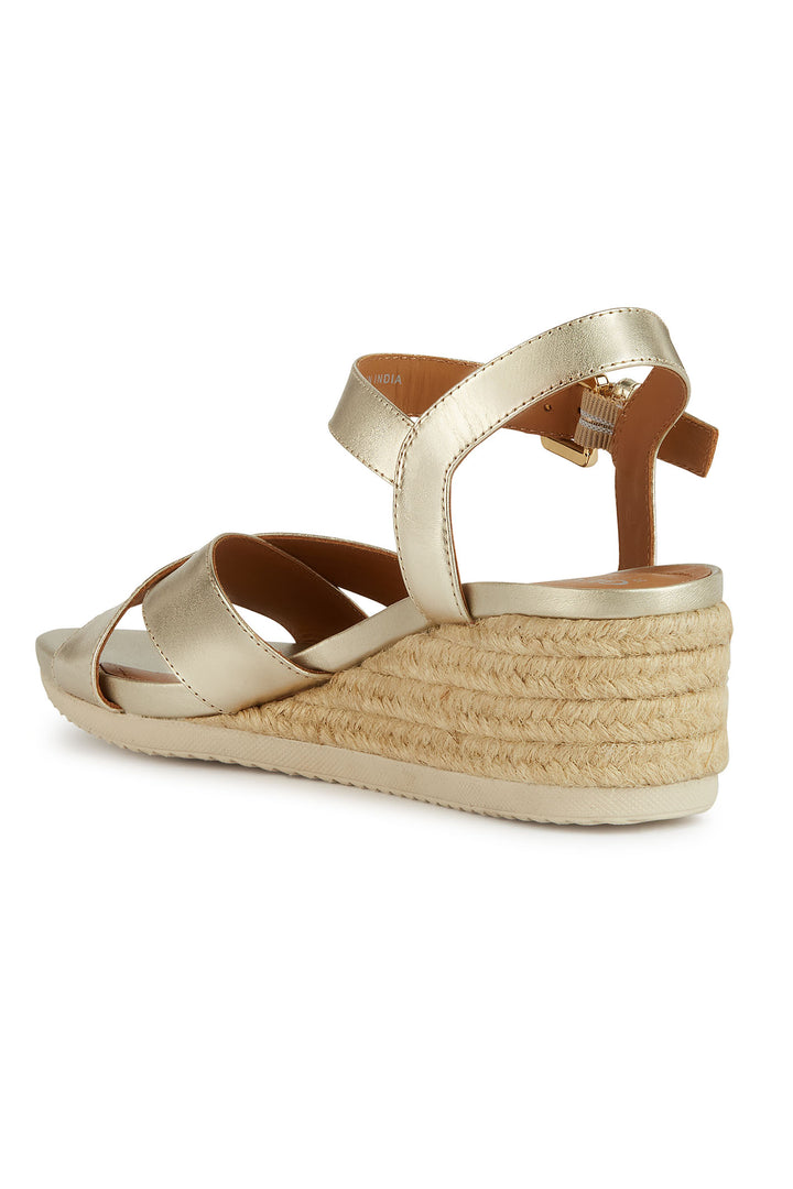 Geox Ischia Corda Light Gold Wedge Sandal - Dotique