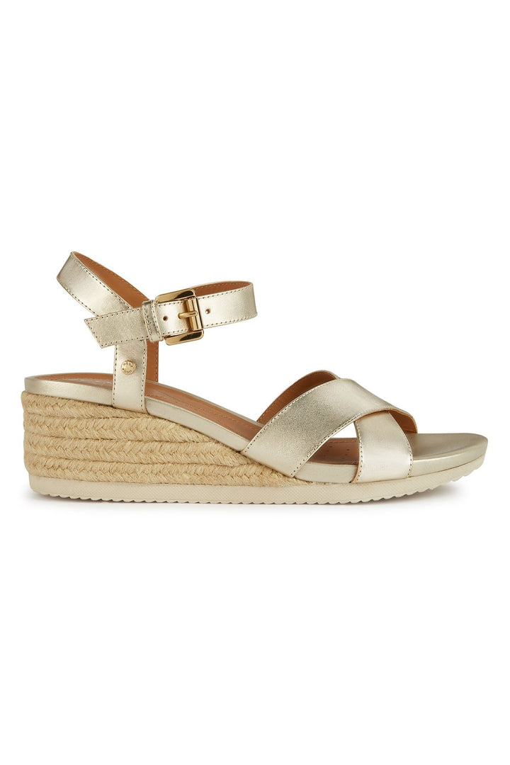 Geox Ischia Corda Light Gold Wedge Sandal - Dotique