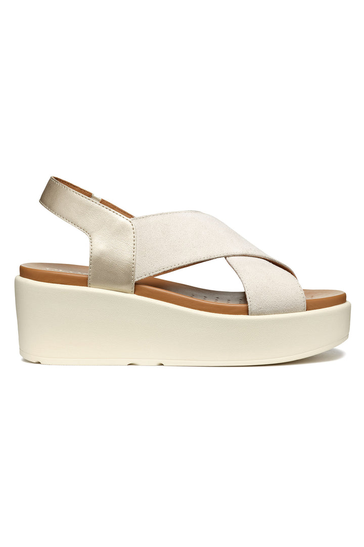 Geox Xand 2.2s Woman Light Sand Light Gold Wedge Sandals - Dotique