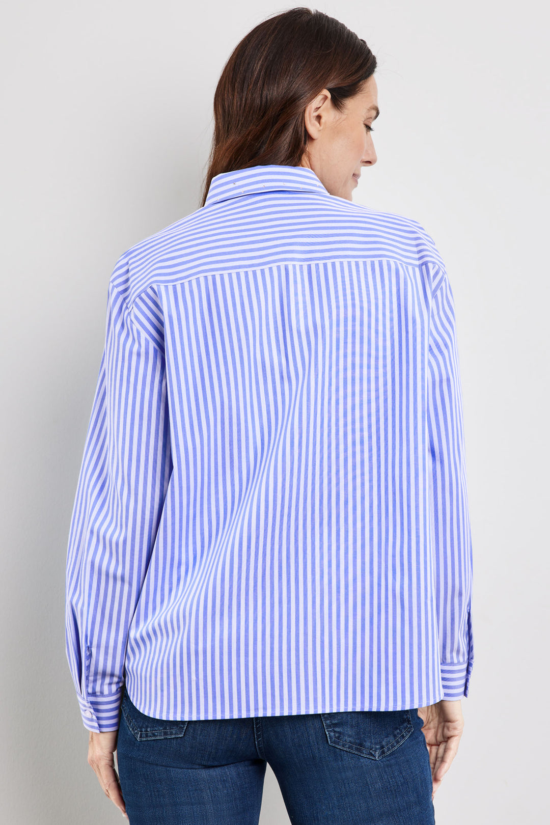 Gerry Weber 260026-66418 Blue Stripe Diamante Detail Shirt - Dotique