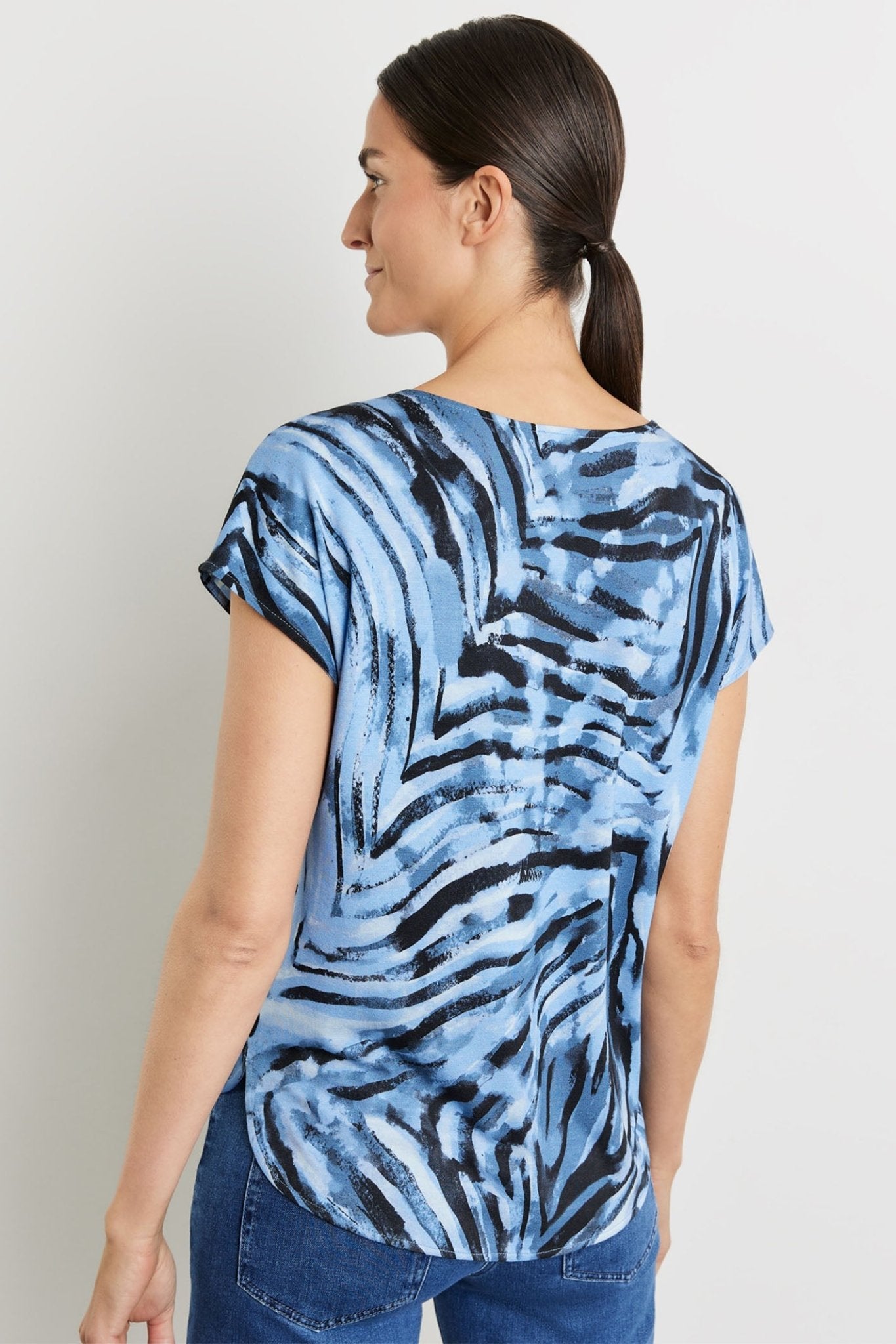 Gerry Weber 270032-44002 Blue Print V-Neck T-Shirt - Dotique