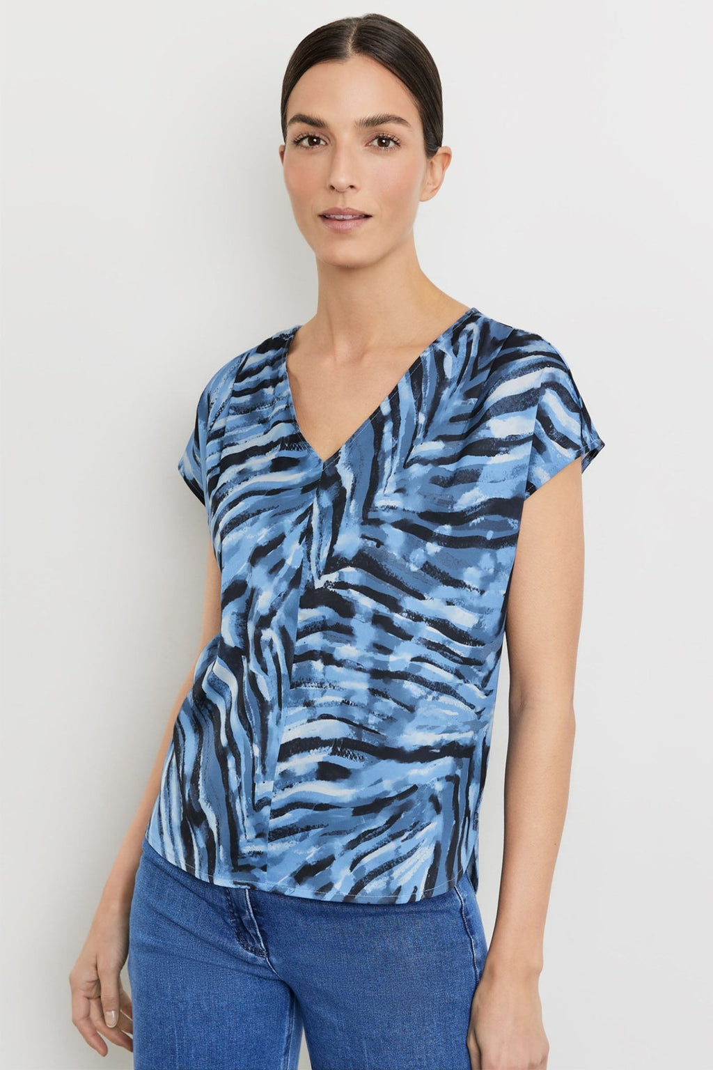 Gerry Weber 270032-44002 Blue Print V-Neck T-Shirt - Dotique