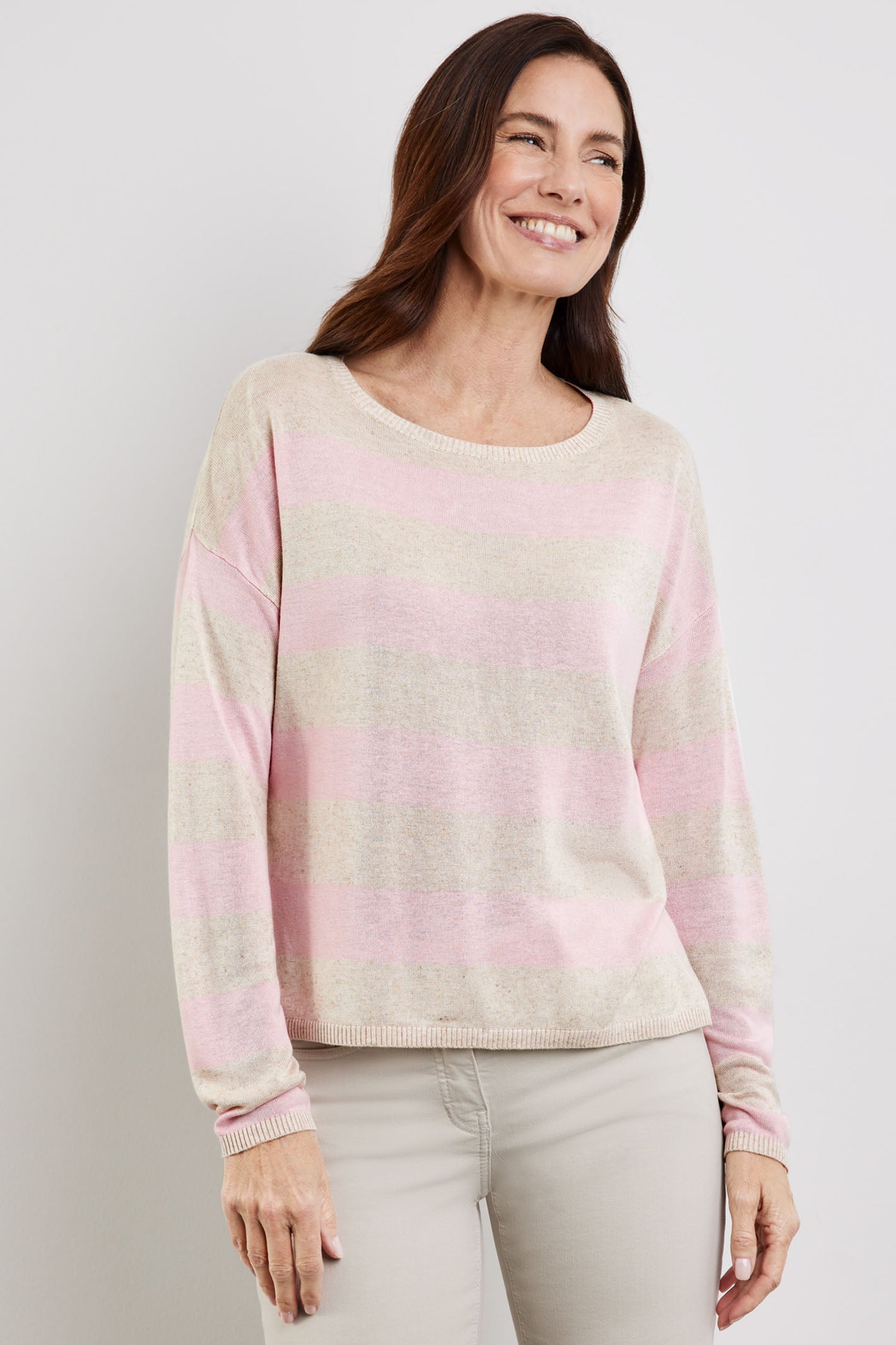 Gerry Weber 270537 44737 Cream Pink Stripe Jumper Dotique