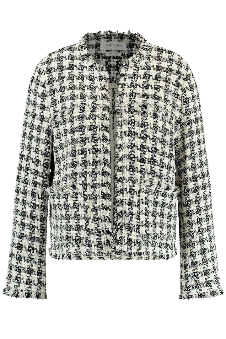 Gerry Weber 330002-31330 Cream Black Tweed Style Open Front Jacket - Dotique Chesterfield