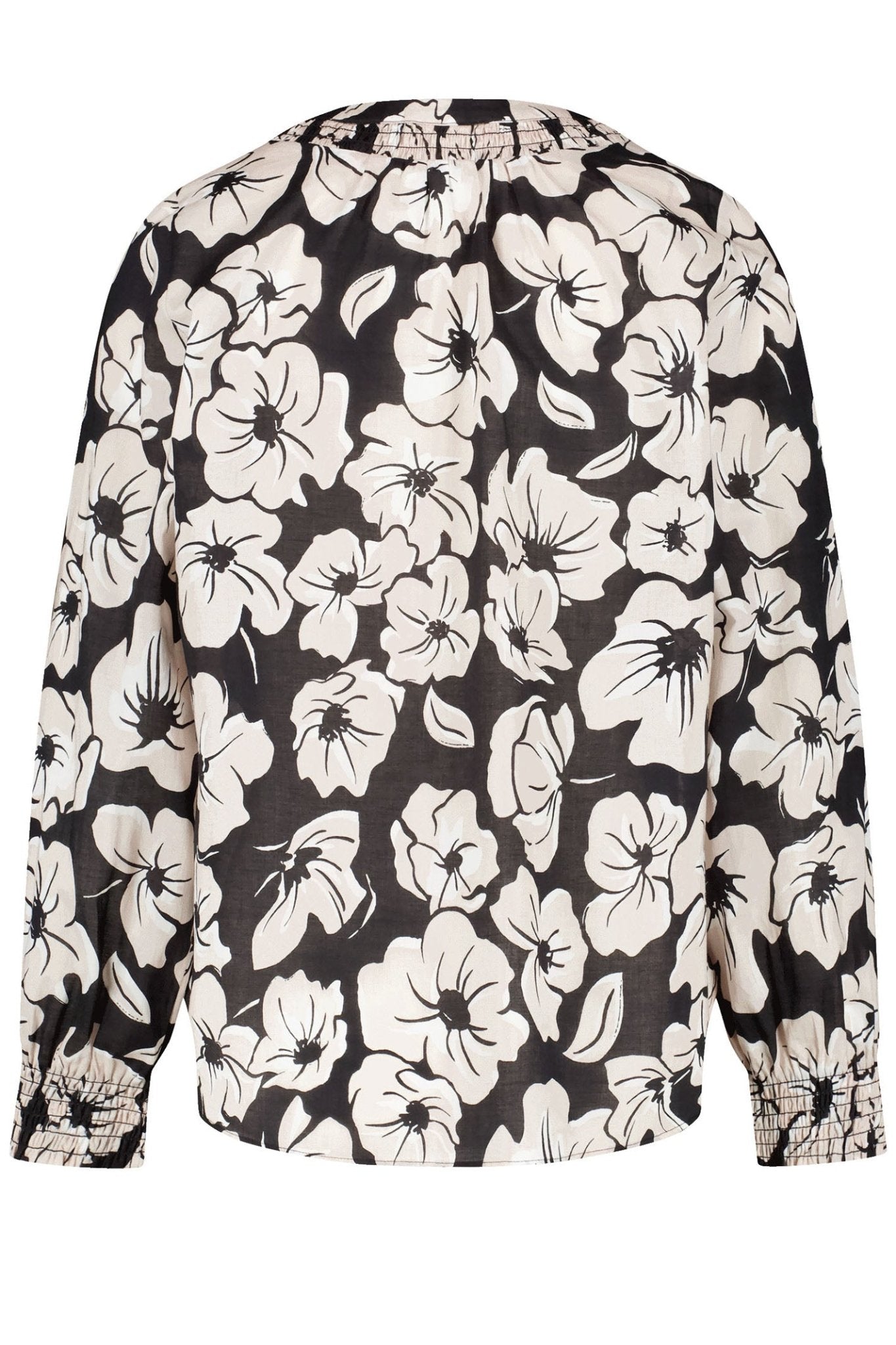 Gerry Weber 360021-31418 Black Ecru White Flower Print Round Neck Blouse - Dotique