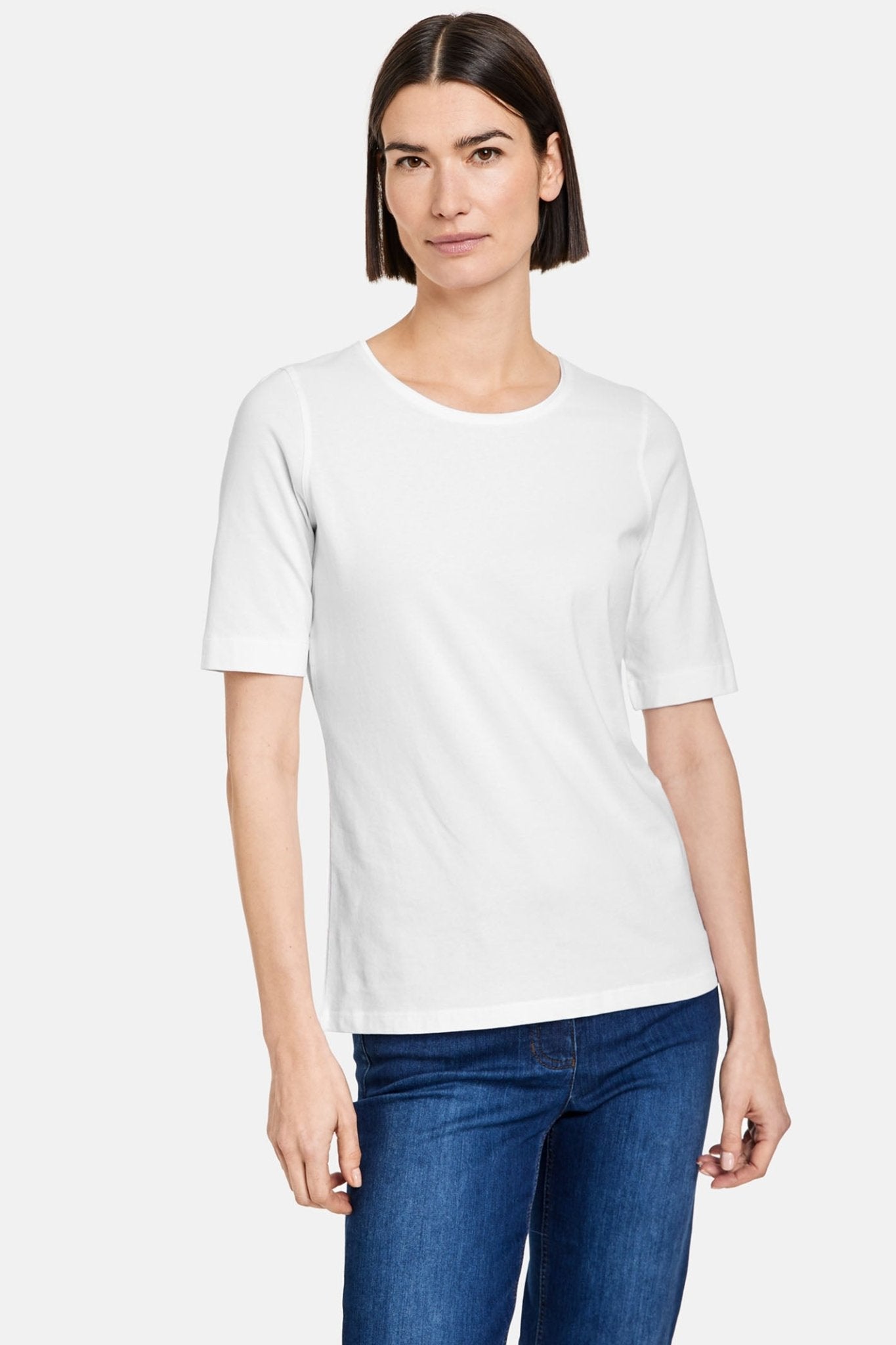 Gerry Weber 977048-44000 White Round Neck T-Shirt - Dotique Chesterfield
