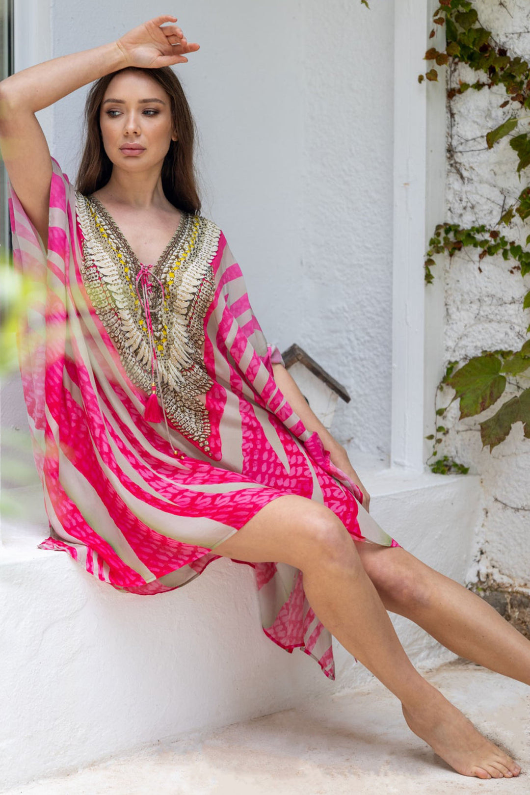 Guilty Beach GBP19 Desert Sands Pink Swirl Kaftan - Dotique Chesterfield