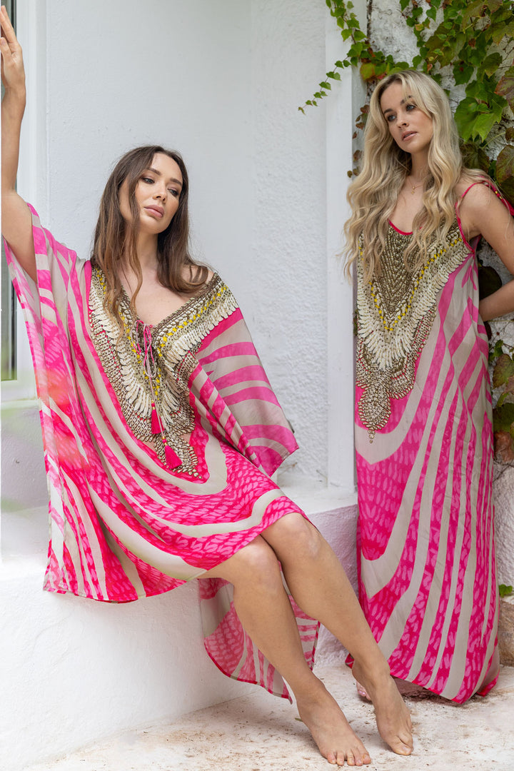 Guilty Beach GBP19 Desert Sands Pink Swirl Kaftan - Dotique Chesterfield