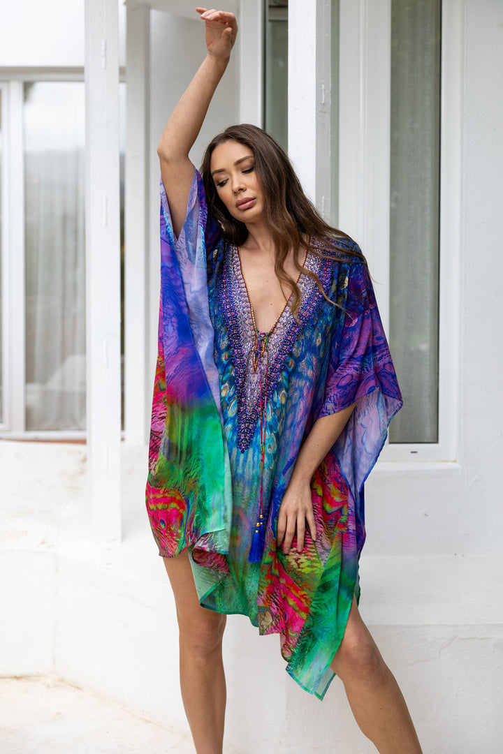 Guilty Beach GBP20 Tropical Bright Blue Multi Print Kaftan - Dotique Chesterfield