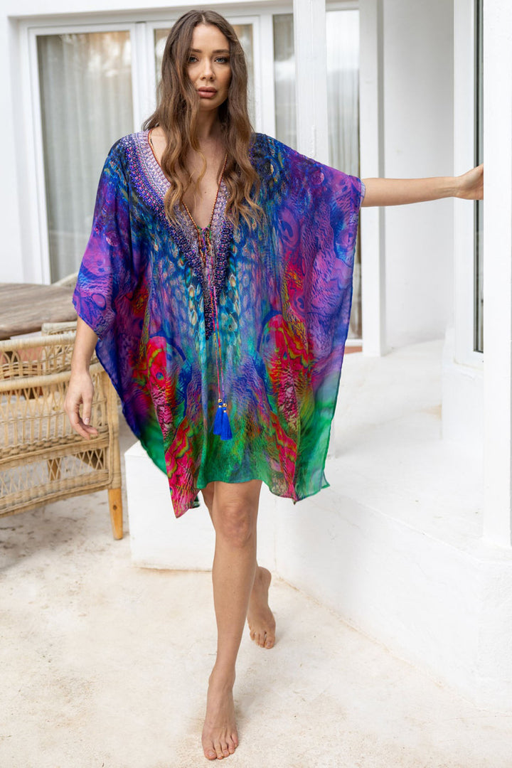 Guilty Beach GBP20 Tropical Bright Blue Multi Print Kaftan - Dotique Chesterfield