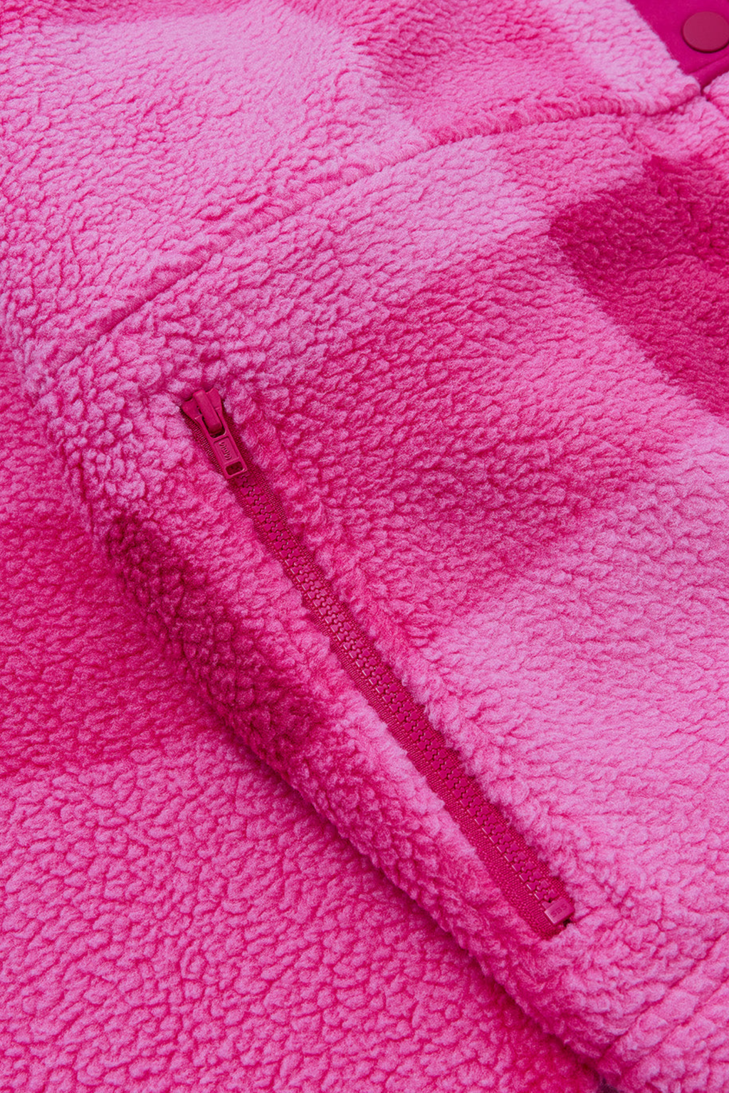 Gym+Coffee Horizon Layer Up Jacket in pink gingham print. Boxy fit, funnel neck and zip pockets. Easy everyday layer. Shop online at Dotique.