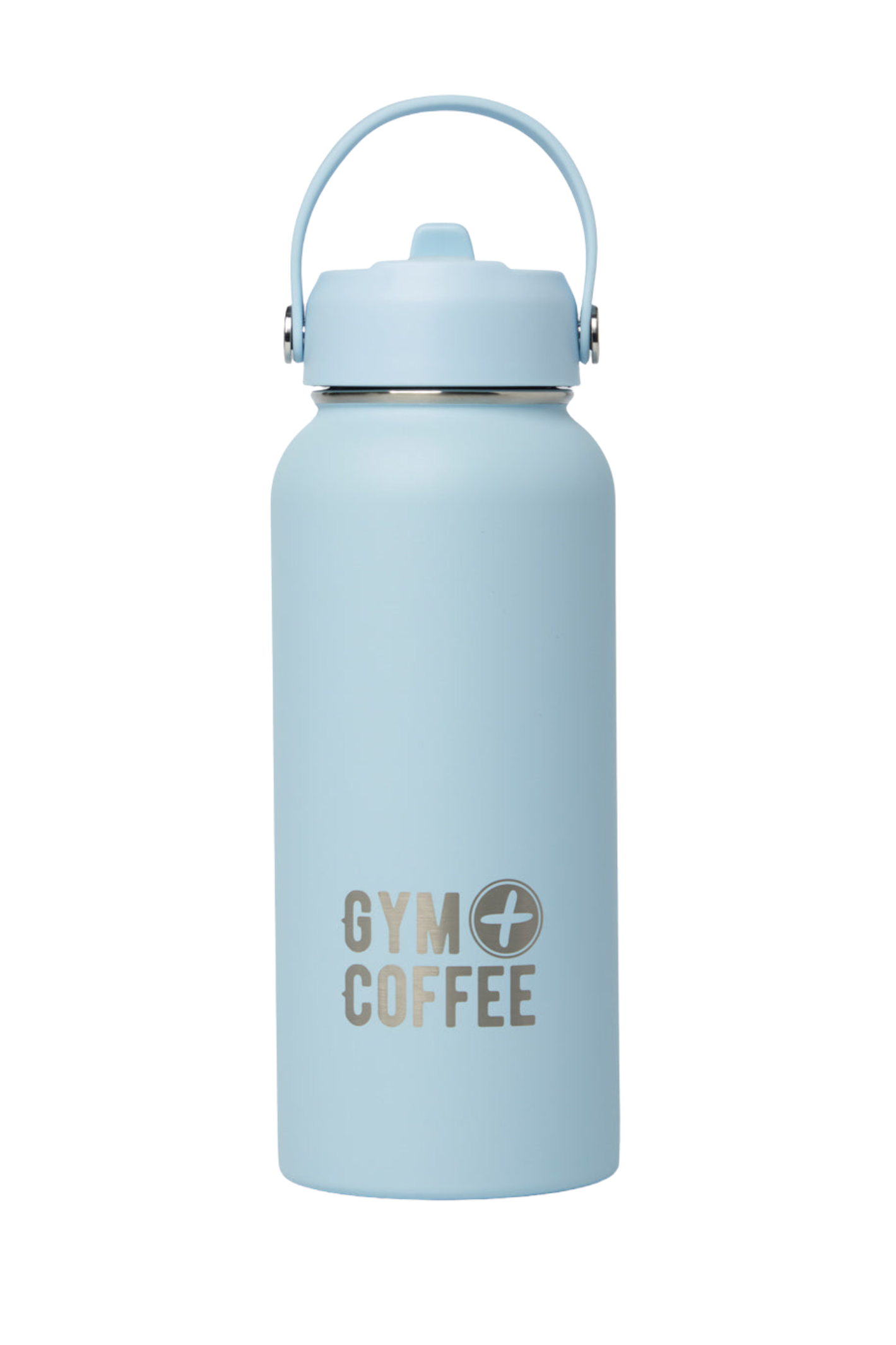 Gym+Coffee 1L Hydrate Bottle in Baby Blue by Gym+Coffee shown with handle Shop Gym+Coffee at Dotique