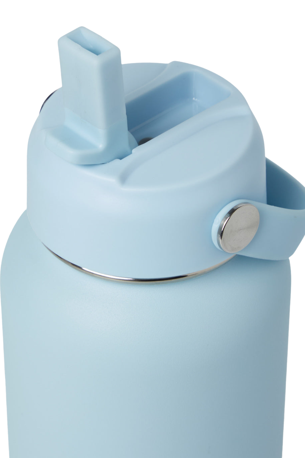 Close-up of Gym+Coffee 1L Hydrate Bottle in Baby Blue by Gym+Coffee available to shop at Dotique