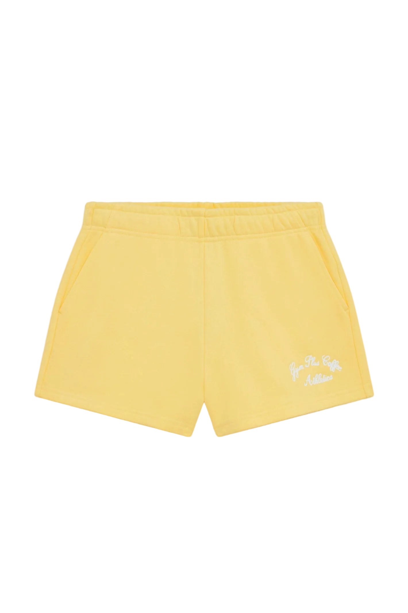 Gym+Coffee Daily Cotton Shorts in Lemon Sorbet with elastic waist and side pockets, shop Gym+Coffee at Dotique for casual wear