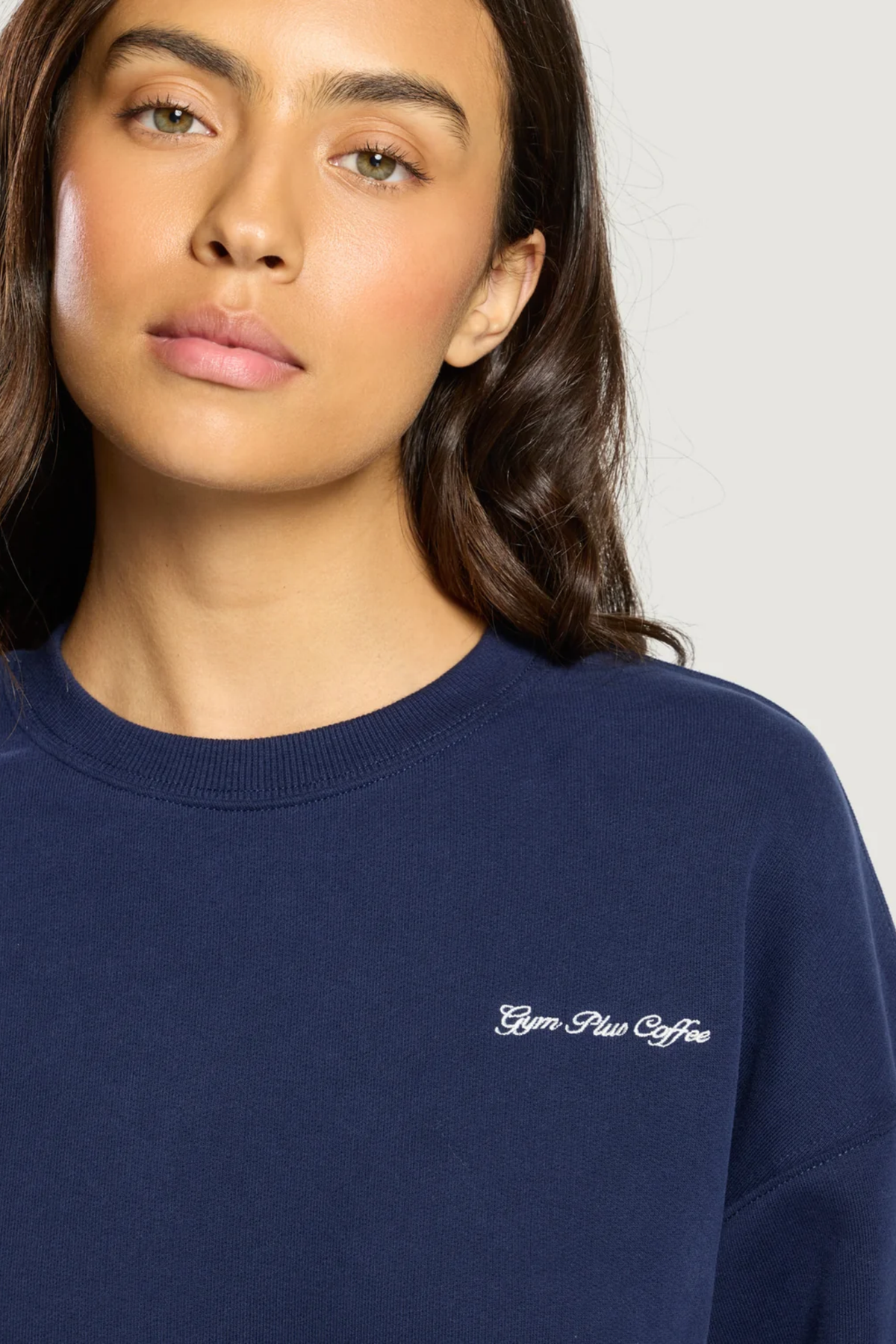 Gym+Coffee Daily Crewneck Twilight Navy by Gym+Coffee navy crewneck worn by model Shop Gym+Coffee at Dotique