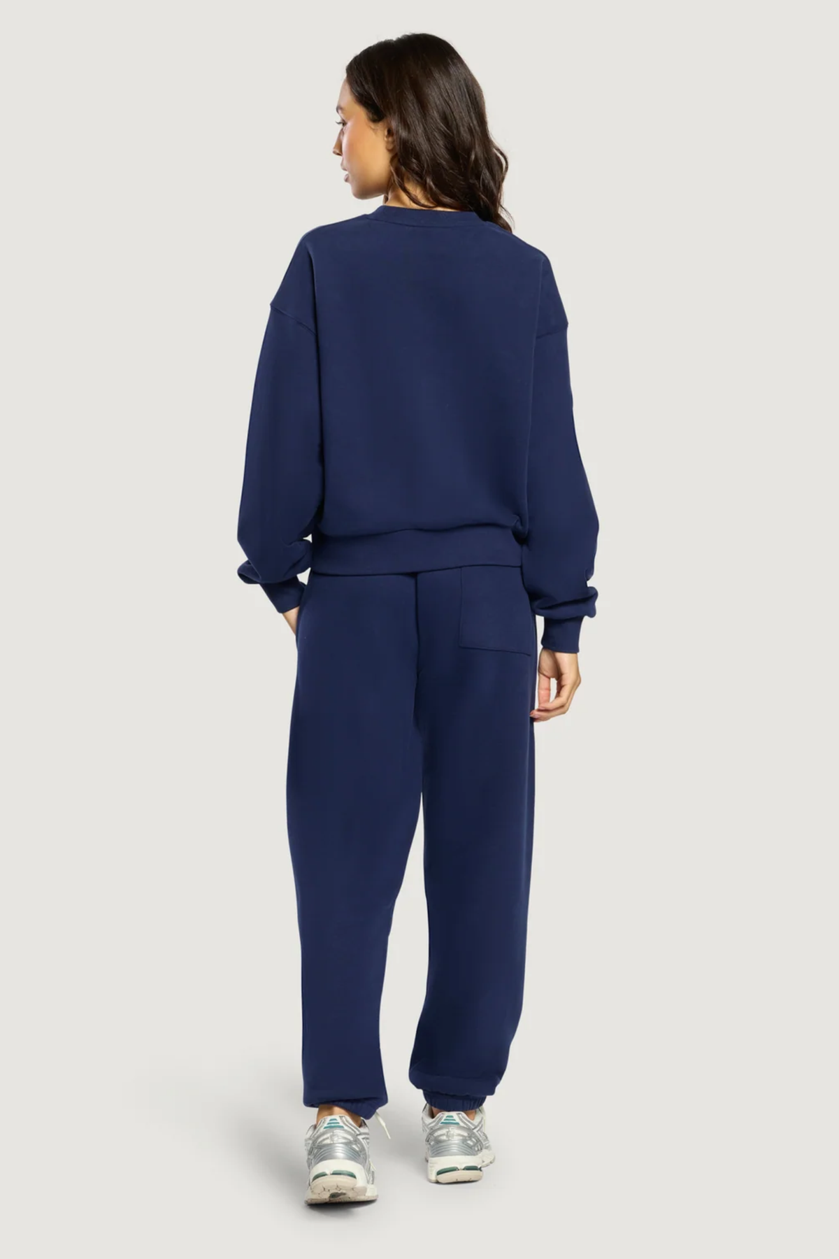 Gym+Coffee Daily Crewneck Twilight Navy shown from the back. Shop Gym+Coffee at Dotique.