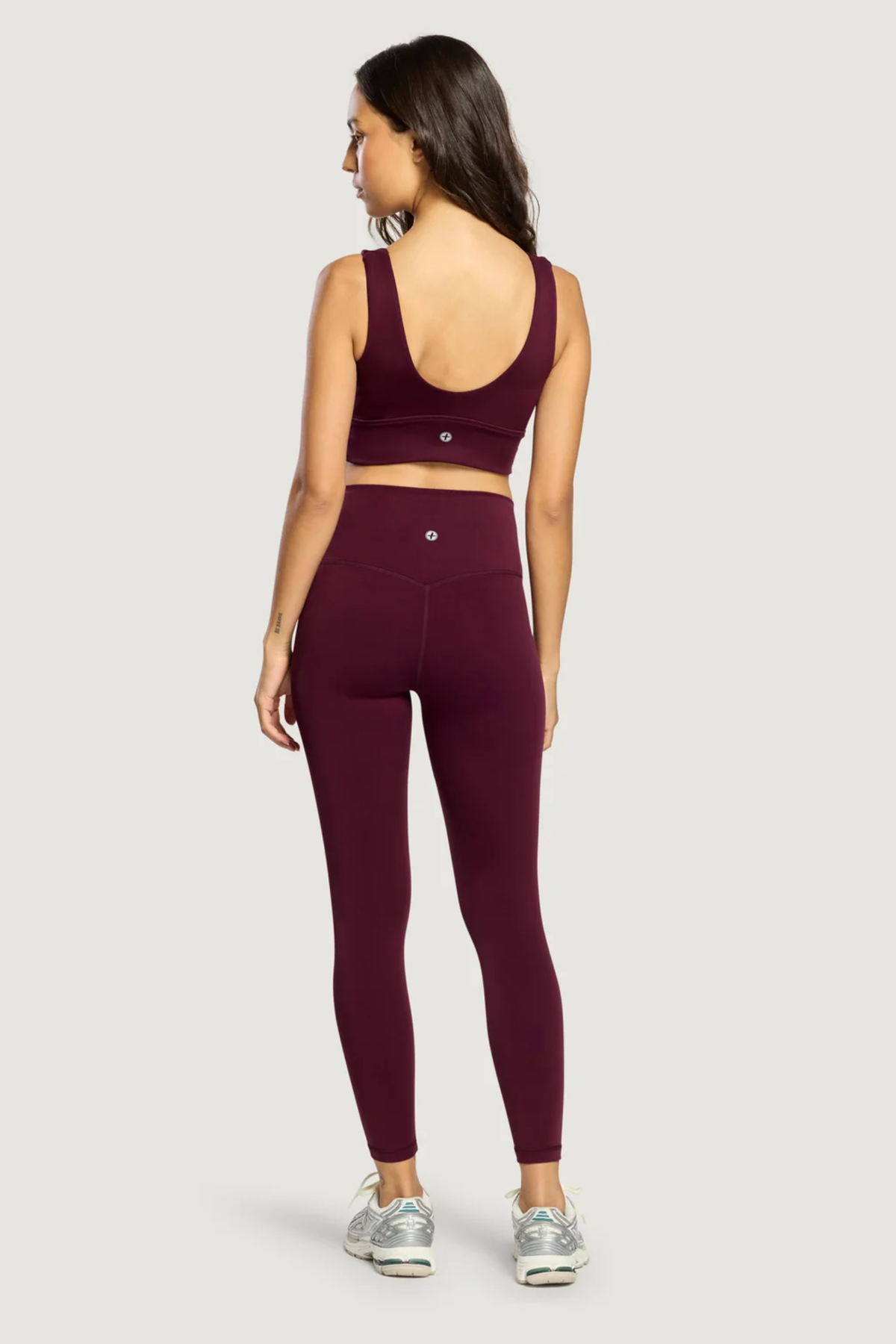 Back view of Gym+Coffee Daily Kind 7/8 Leggings Cherry Crush. Shop Gym+Coffee at Dotique.