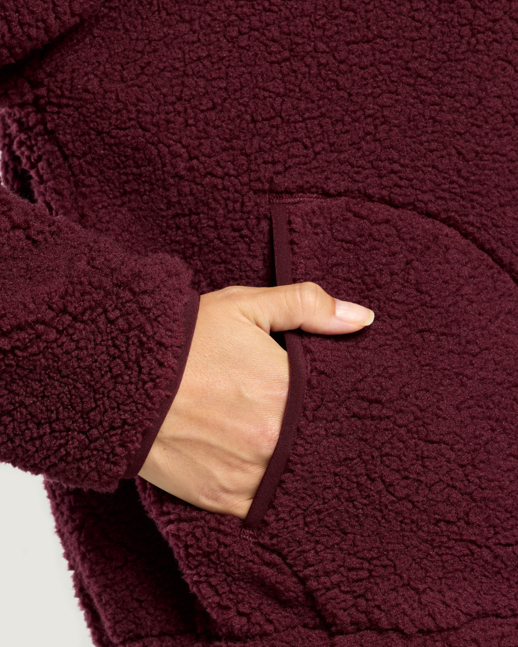 Gym+Coffee Industry Fleece High Collar Jacket Cherry Crush fleece pocket detail Shop Gym+Coffee at Dotique