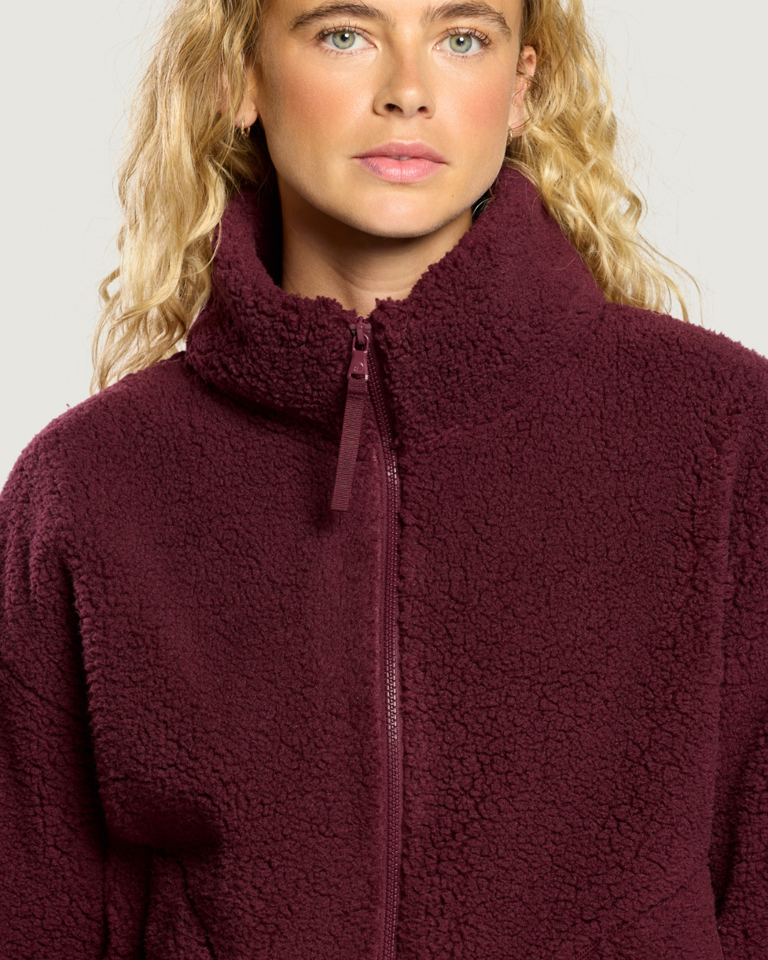 Gym+Coffee Industry Fleece High Collar Jacket Cherry Crush by Gym+Coffee. Shop Gym+Coffee at Dotique.