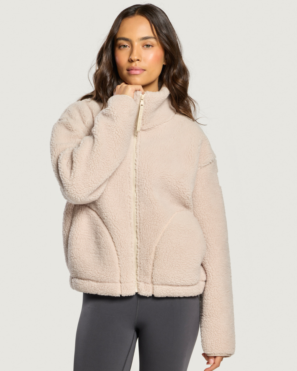 Gym+Coffee Industry Fleece High Collar Jacket Natural