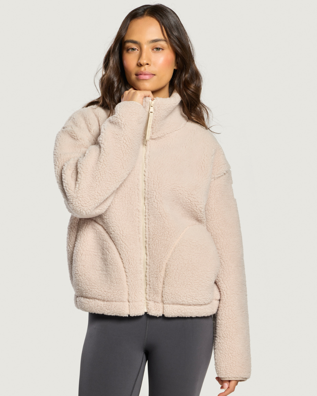 Gym+Coffee Industry Fleece High Collar Jacket Natural