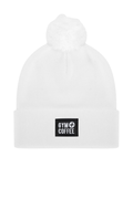 Gym+Coffee Knit Bobble Beanie in White by Gym+Coffee shown with soft knit and pompom, shop Gym+Coffee at Dotique.
