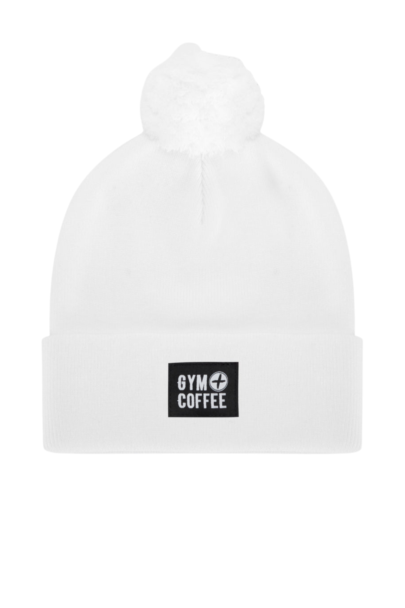 Gym+Coffee Knit Bobble Beanie in White by Gym+Coffee shown with soft knit and pompom, shop Gym+Coffee at Dotique.