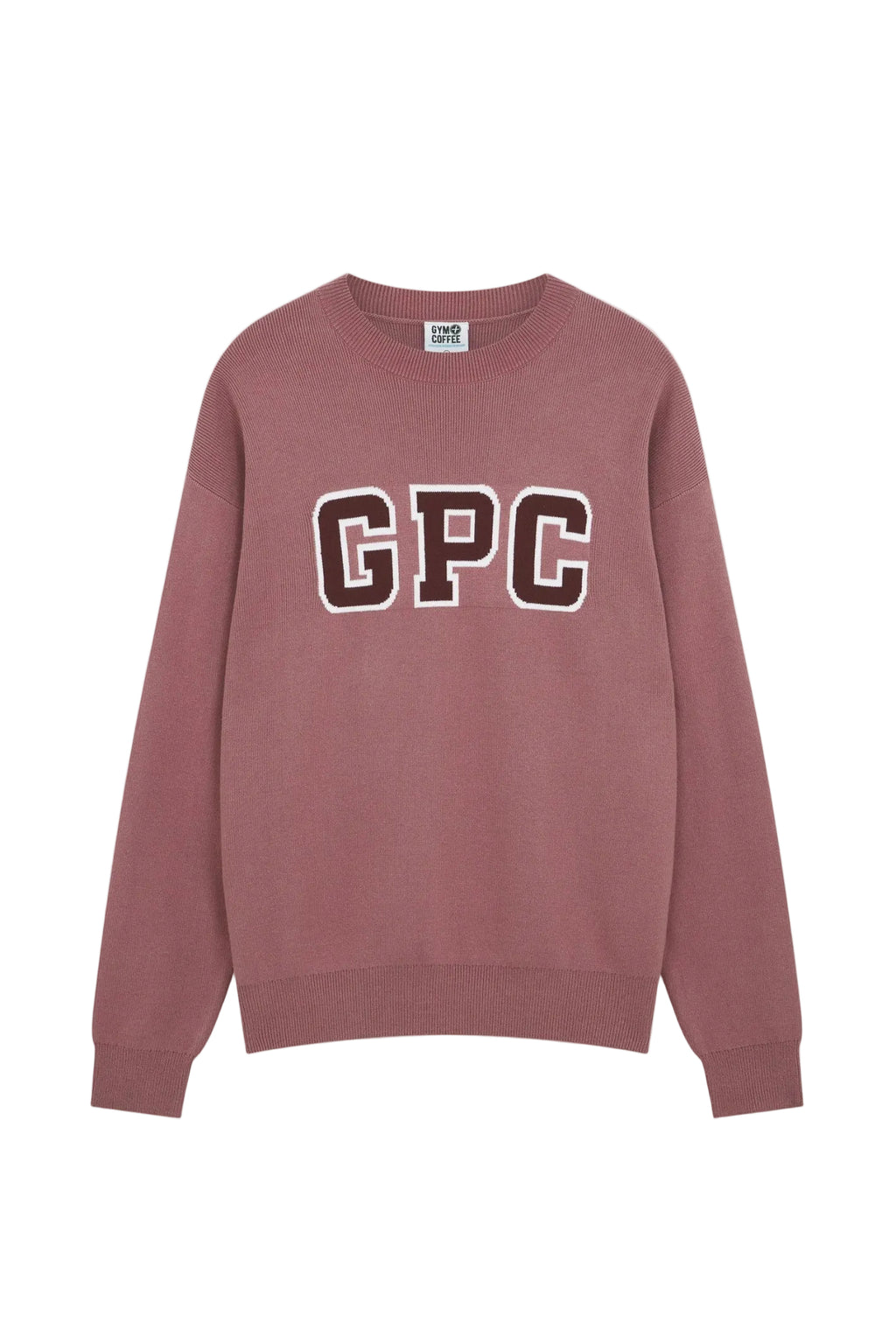 Gym+Coffee Knit Crew in Terra Rose with GPC logo front, soft breathable fabric, shop Gym+Coffee at Dotique