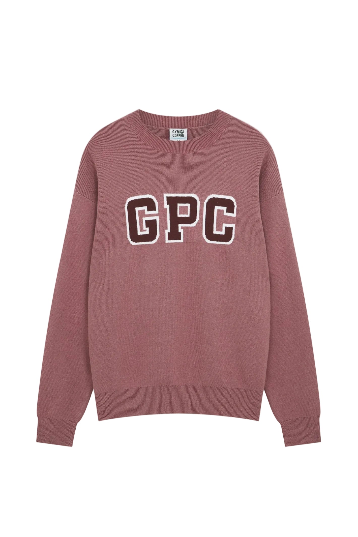 Gym+Coffee Knit Crew in Terra Rose with GPC logo front, soft breathable fabric, shop Gym+Coffee at Dotique