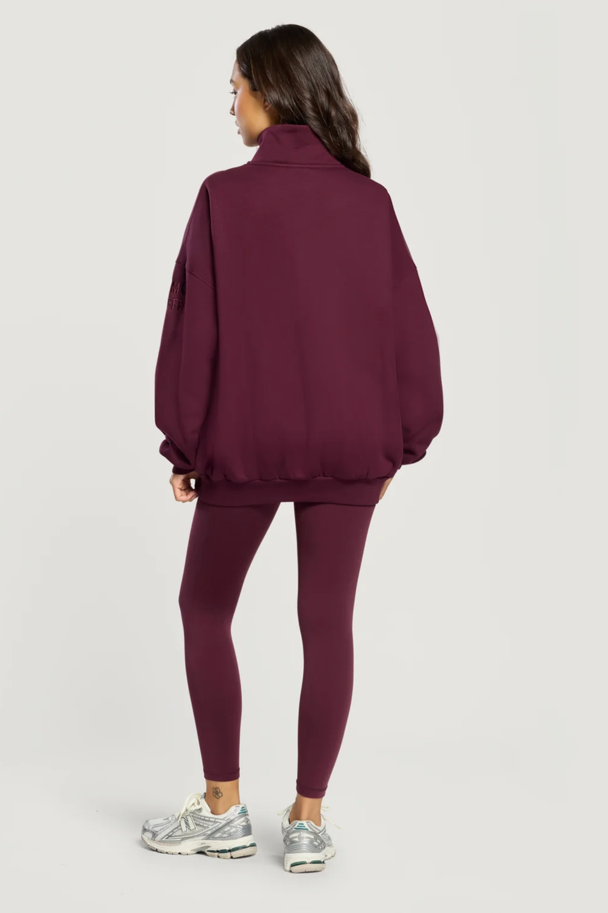 Back view of Gym+Coffee Knit Snap Collar Sierra Sweatshirt Cherry Crush by Gym+Coffee You can Shop Gym+Coffee at Dotique
