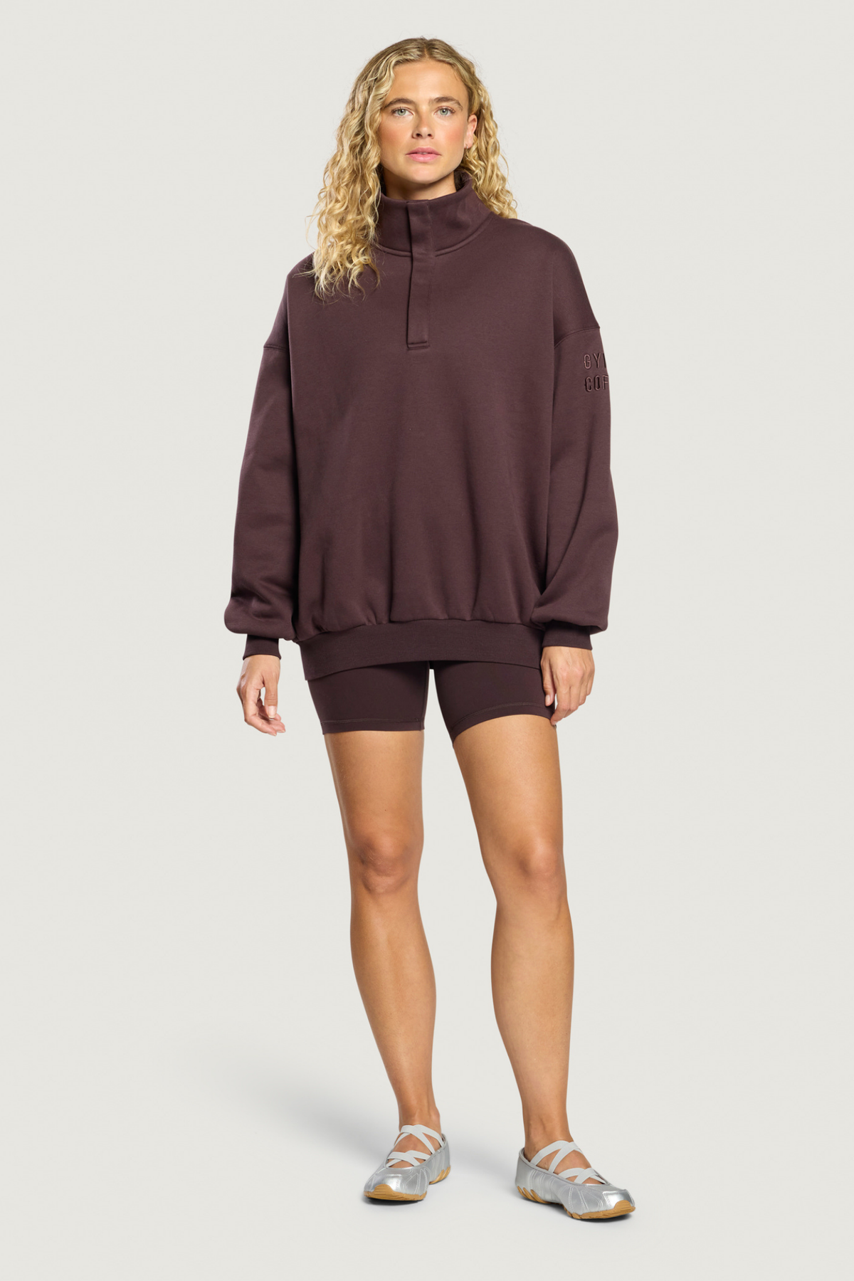 Gym+Coffee Knit Snap Collar Sierra Sweatshirt Mocha Bean