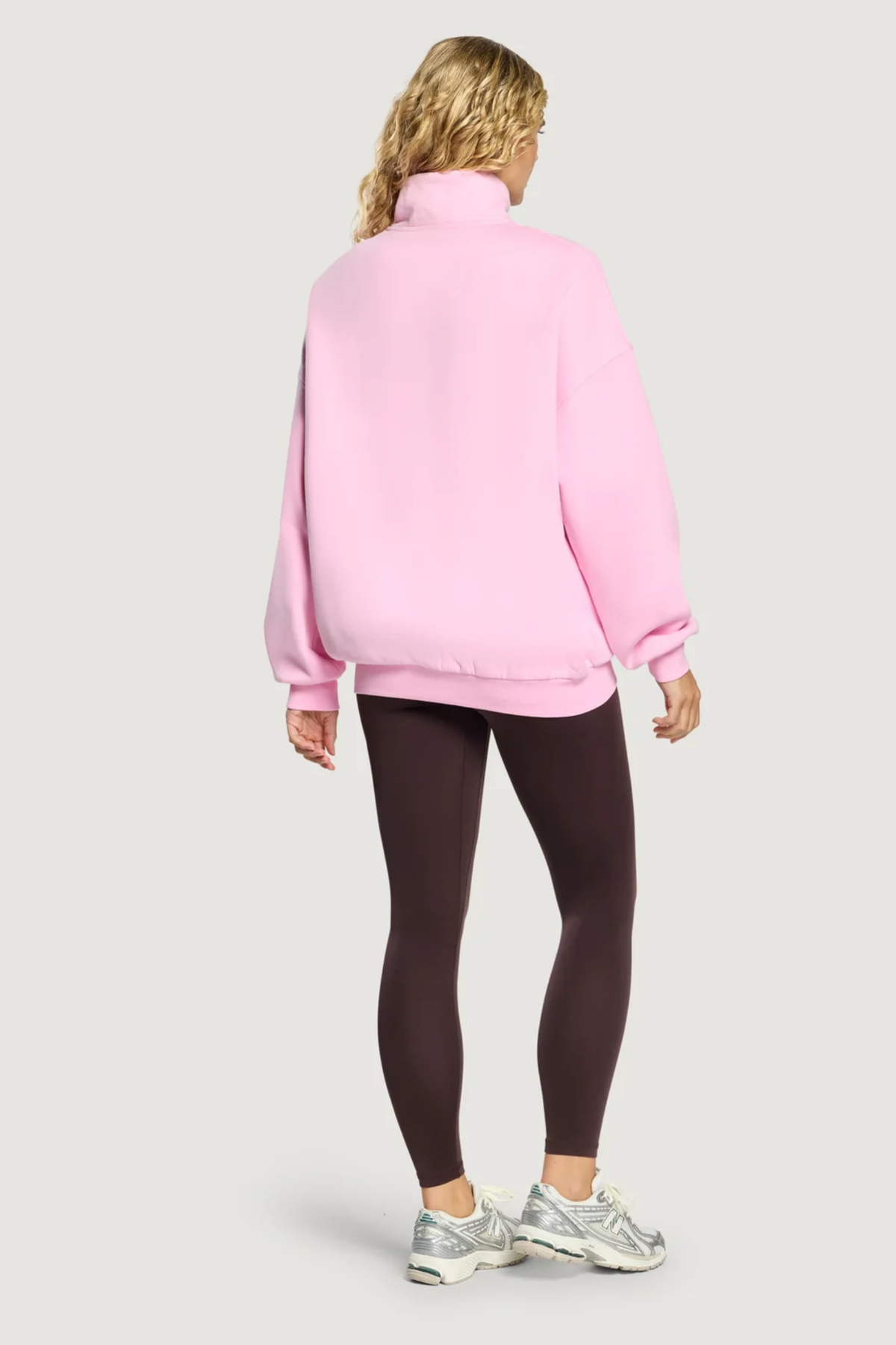 Gym+Coffee Knit Snap Collar Sierra Sweatshirt Pink Blossom back view Shop Gym+Coffee at Dotique
