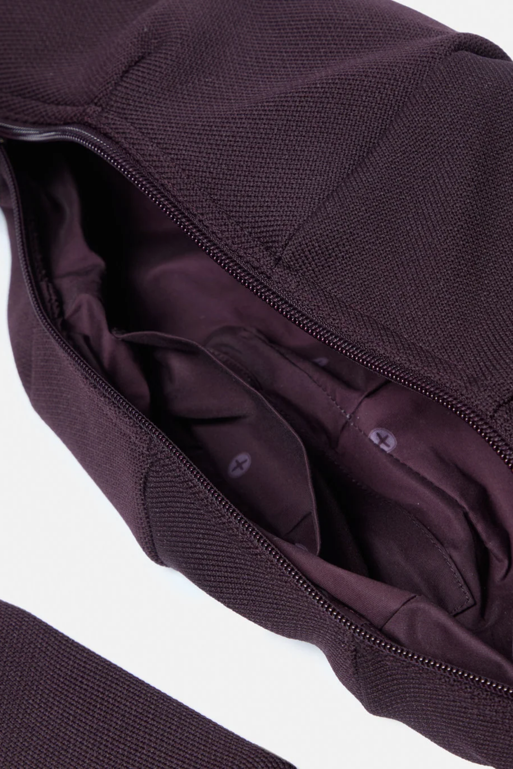 Gym+Coffee Roam Crossbody Bag Mocha Bean open with lined interior. Shop Gym+Coffee at Dotique