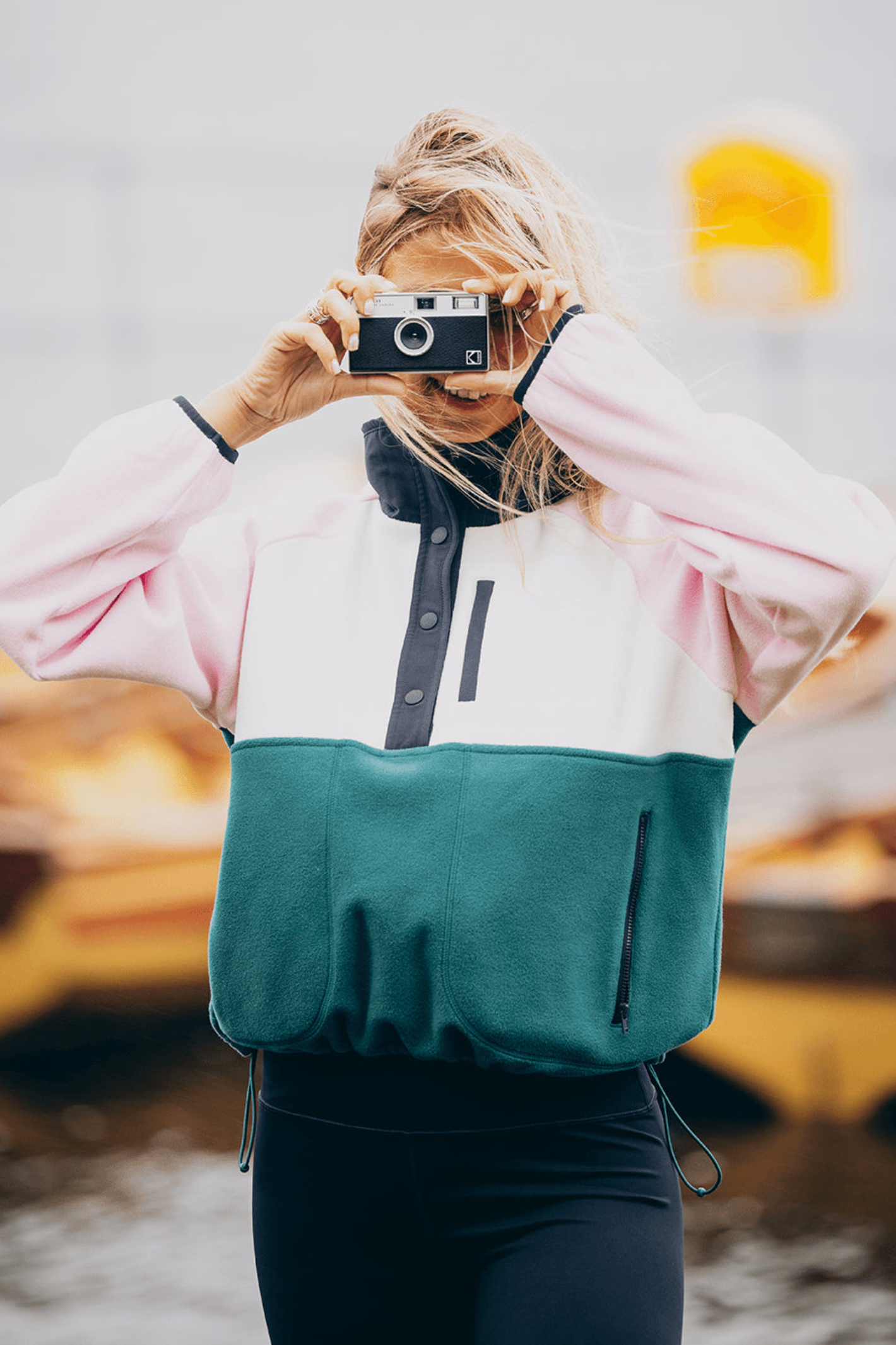 Gym+Coffee Snap Polar Fleece - Baby Pink