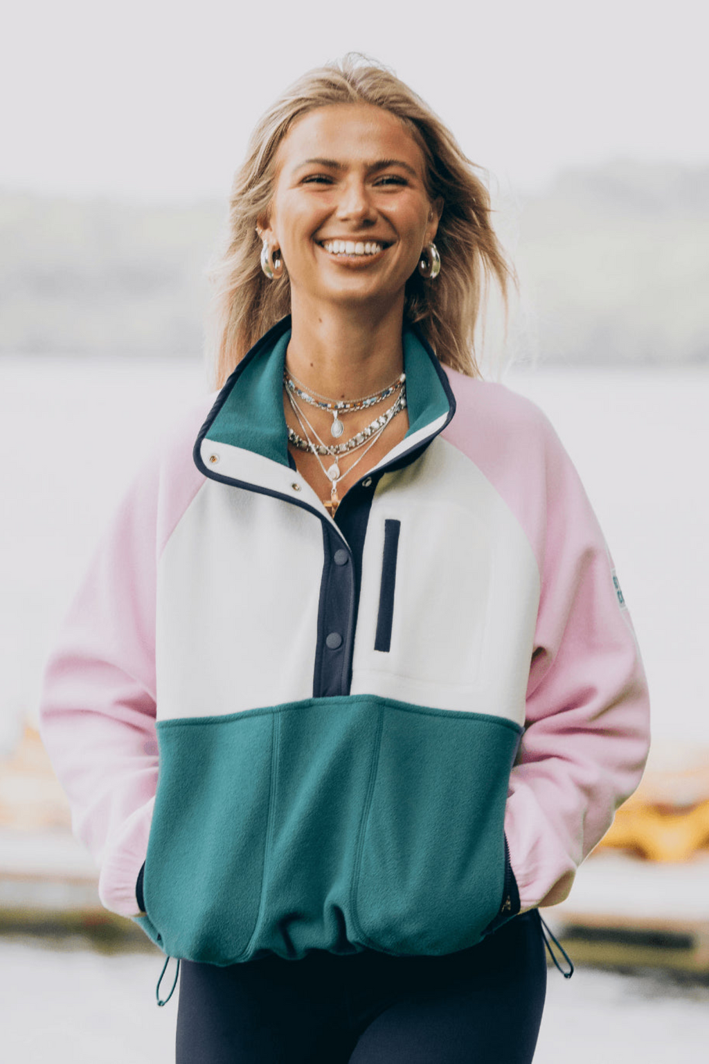 Gym+Coffee Snap Polar Fleece - Baby Pink