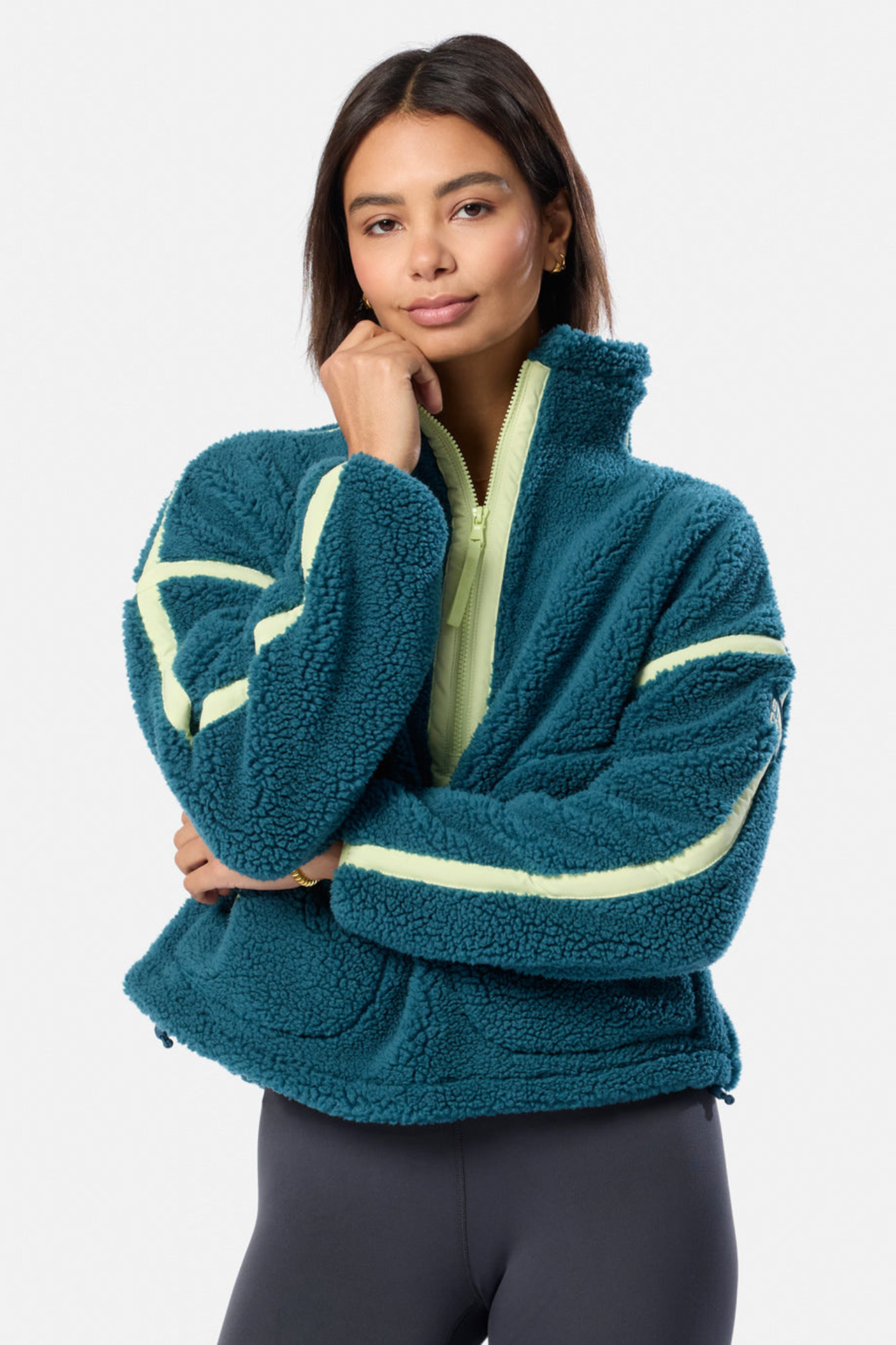 Deep Teal Industry Fleece Half-Zip from Gym+Coffee. Soft, cosy and easy to wear with a relaxed fit and zip detail — perfect for everyday layering. Shop at Dotique.