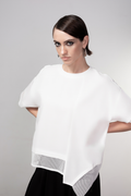 Haako black short sleeve top with mesh trim detail and minimalist silhouette, styled as a modern wardrobe staple