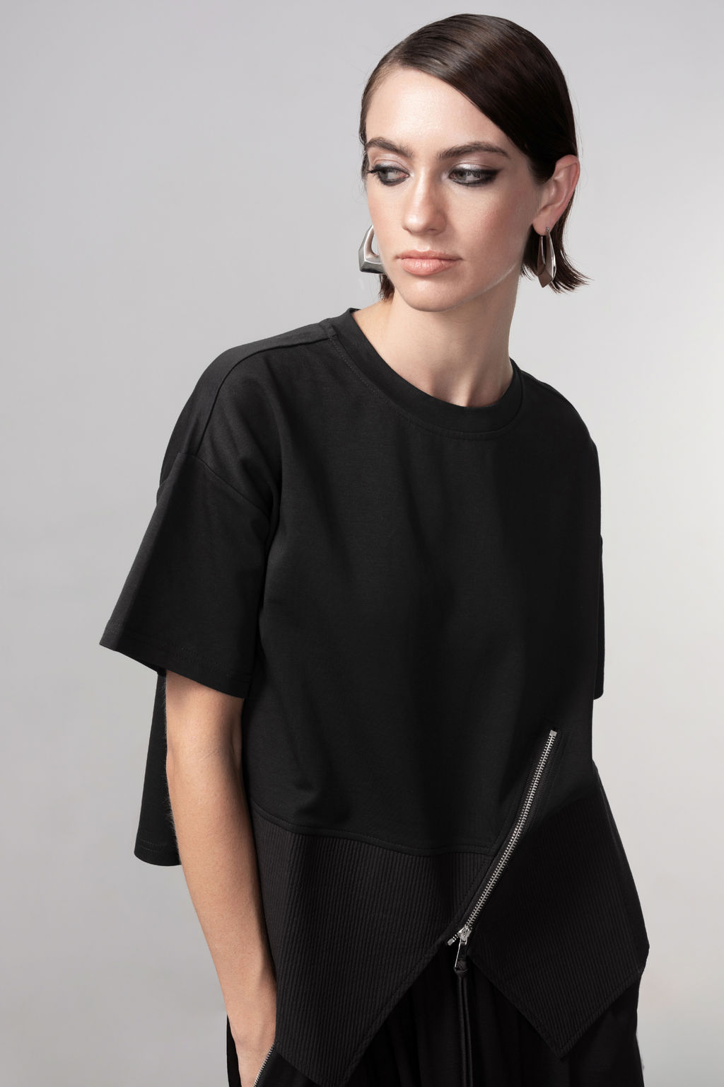Haako black cotton zip detail top styled in a modern minimalist look at Dotique