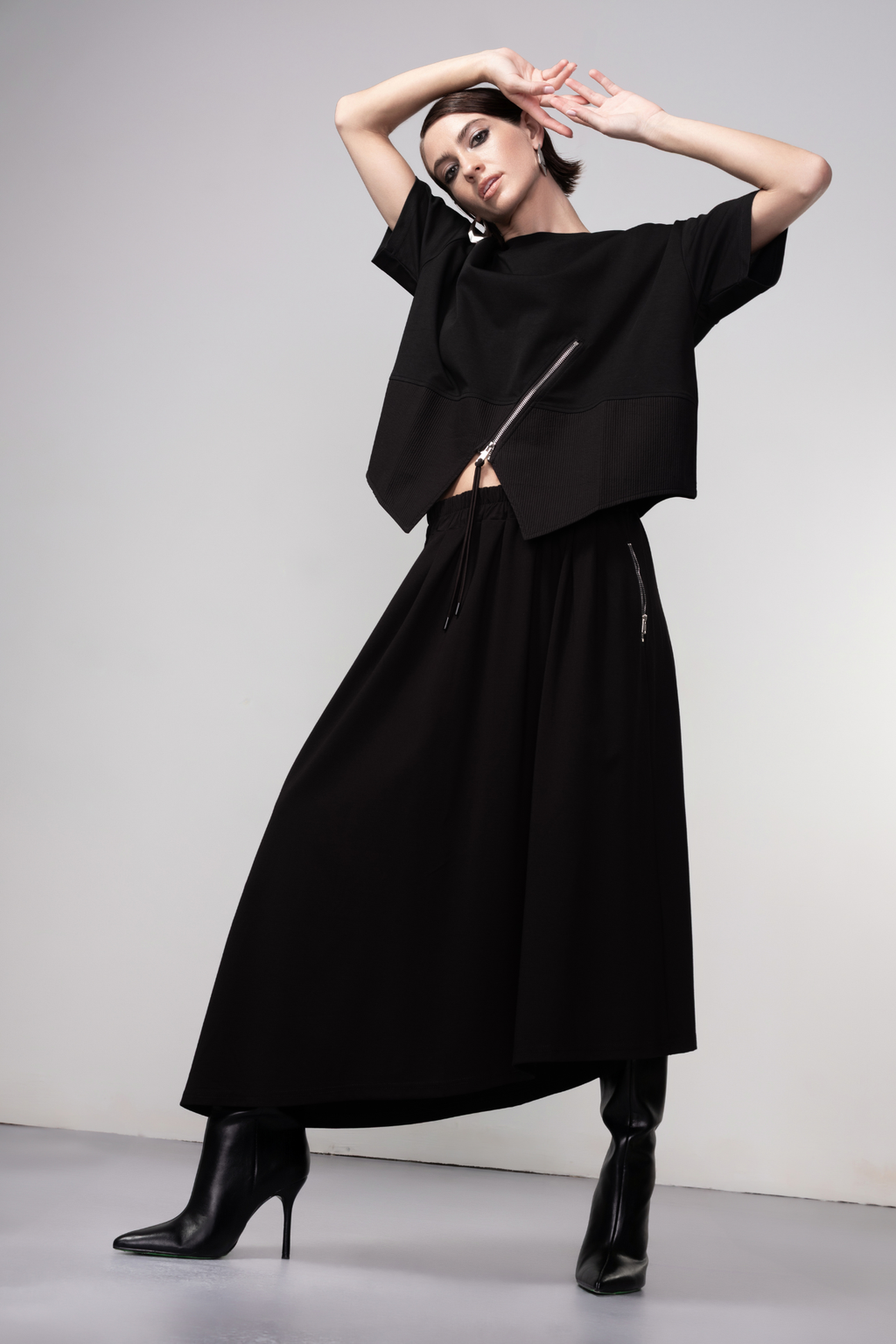 Haako black cotton zip detail top styled in a modern minimalist look at Dotique