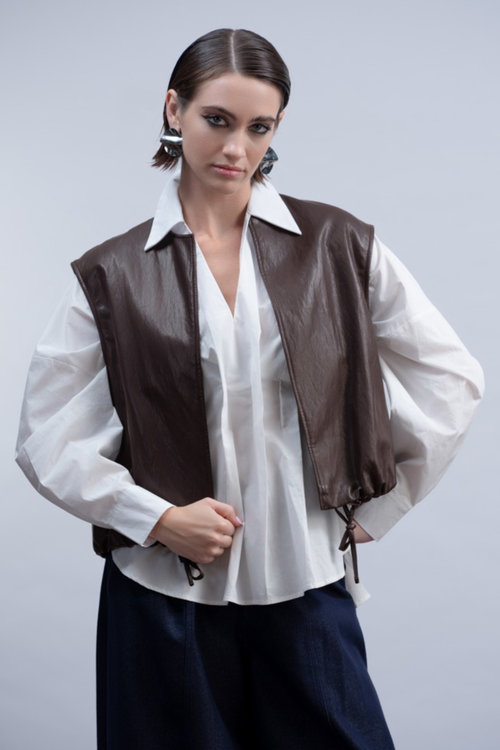 Haako H2010 Faux Leather Jacket – Chocolate | Dotique