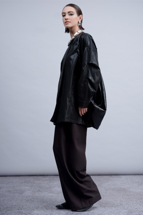 Haako H2011 black oversized faux leather jacket – Dotique