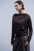 Haako H2029 chocolate brown draped neck knit top – Dotique