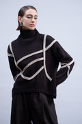 Haako H2032 black knit top with contrast piping – Dotique