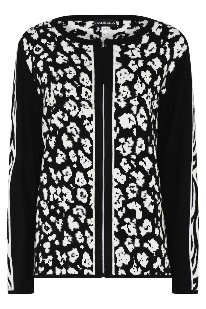 Habella 57065 60002 90 Black Animal Print Zip Front Cardigan - Dotique