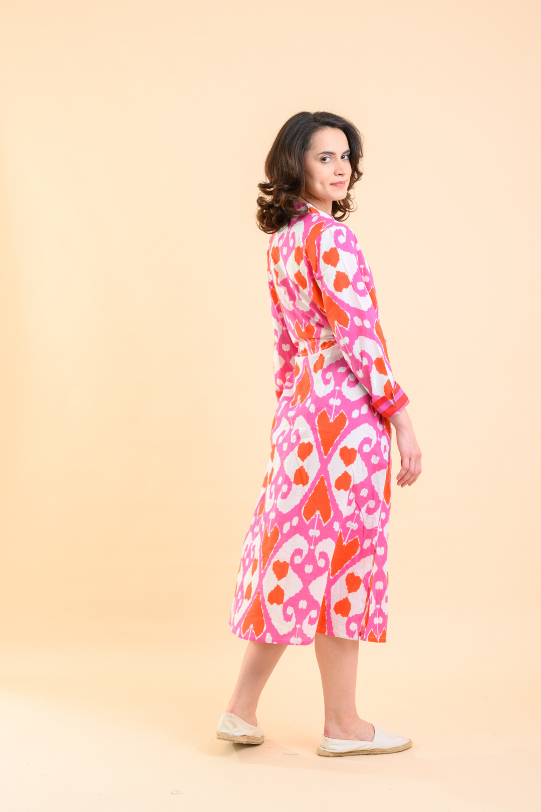 Handprint Dream Apparel AN1020A Clara Ford Ikat Pink/Orange Cotton Dress