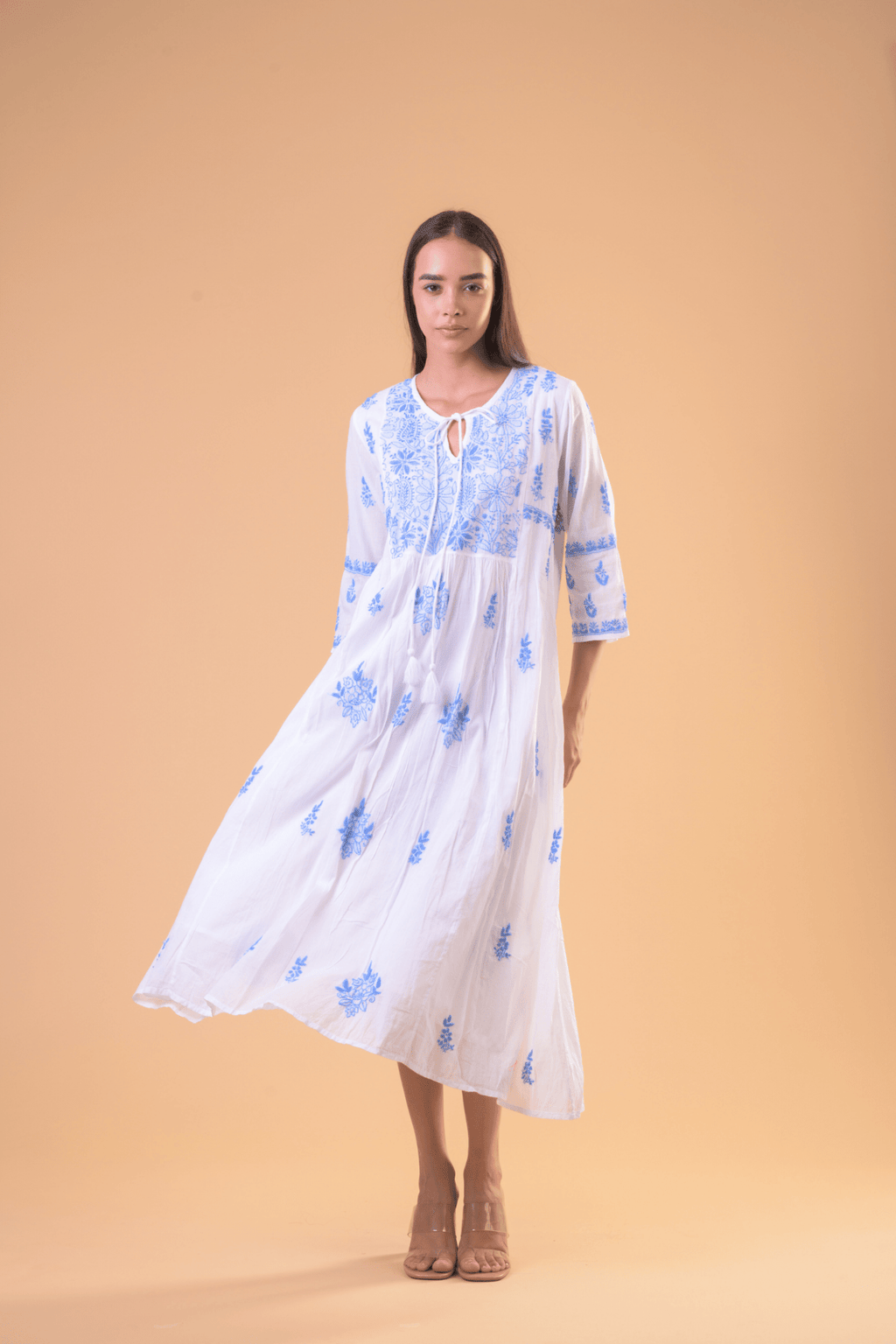 Handprint Dream Apparel NE7030 Zydus White/ Blue Long Summer Cotton Dress
