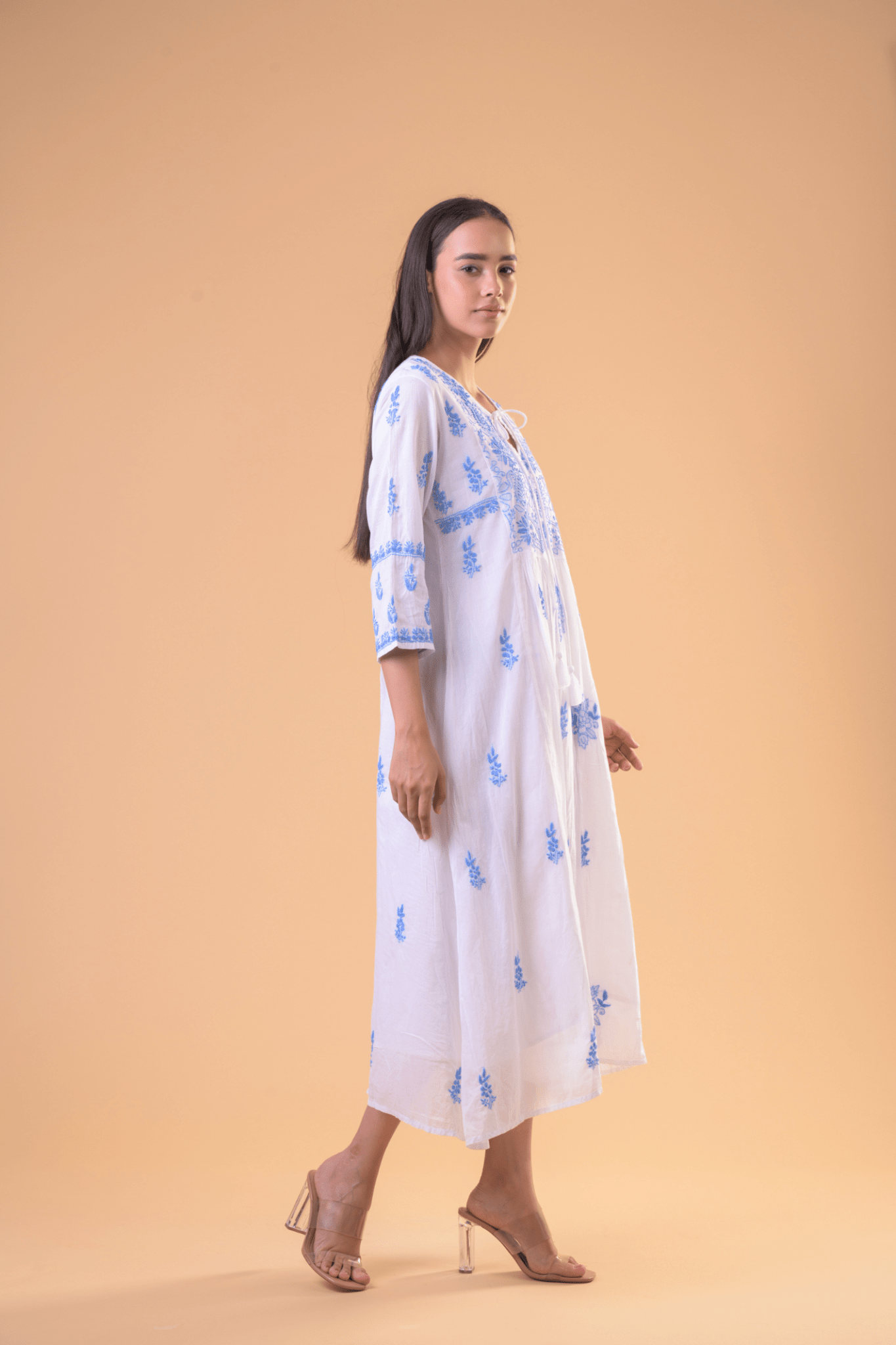 Handprint Dream Apparel NE7030 Zydus White/ Blue Long Summer Cotton Dress
