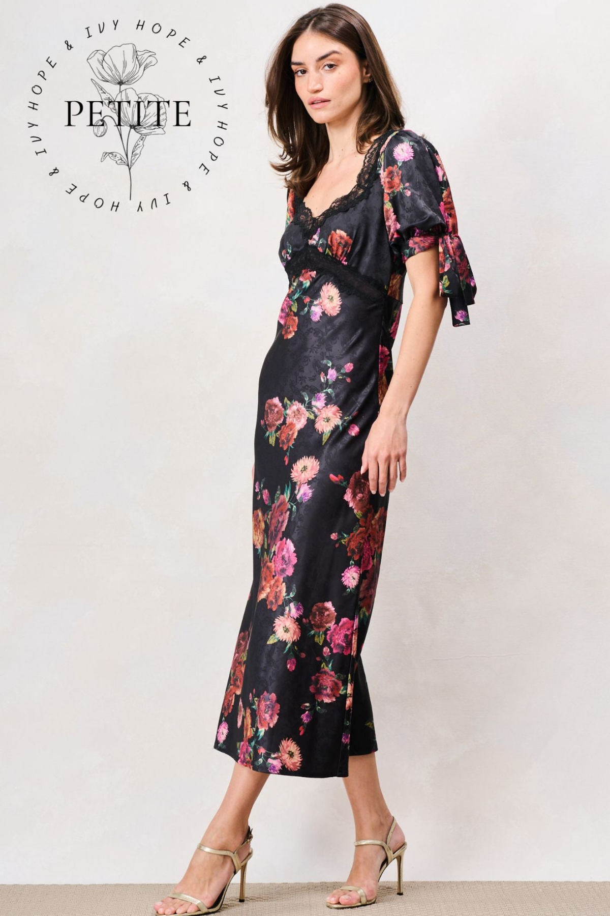 Hope & Ivy Petite Tanya Satin Occasion Dress floral satin dress by Hope and Ivy. Shop Hope and Ivy at Dotique.